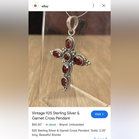 Vintage 925 cross with chain 20” inches long tested for ruby. - Picture 7 of 7